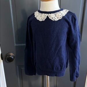 Navy Blue Sweater with Lace Collar